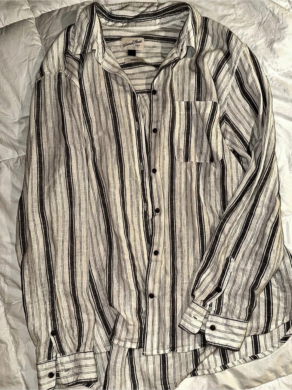 Universal Thread Long-Sleeve Linen Collared Button-Down Shirt Button-Down White